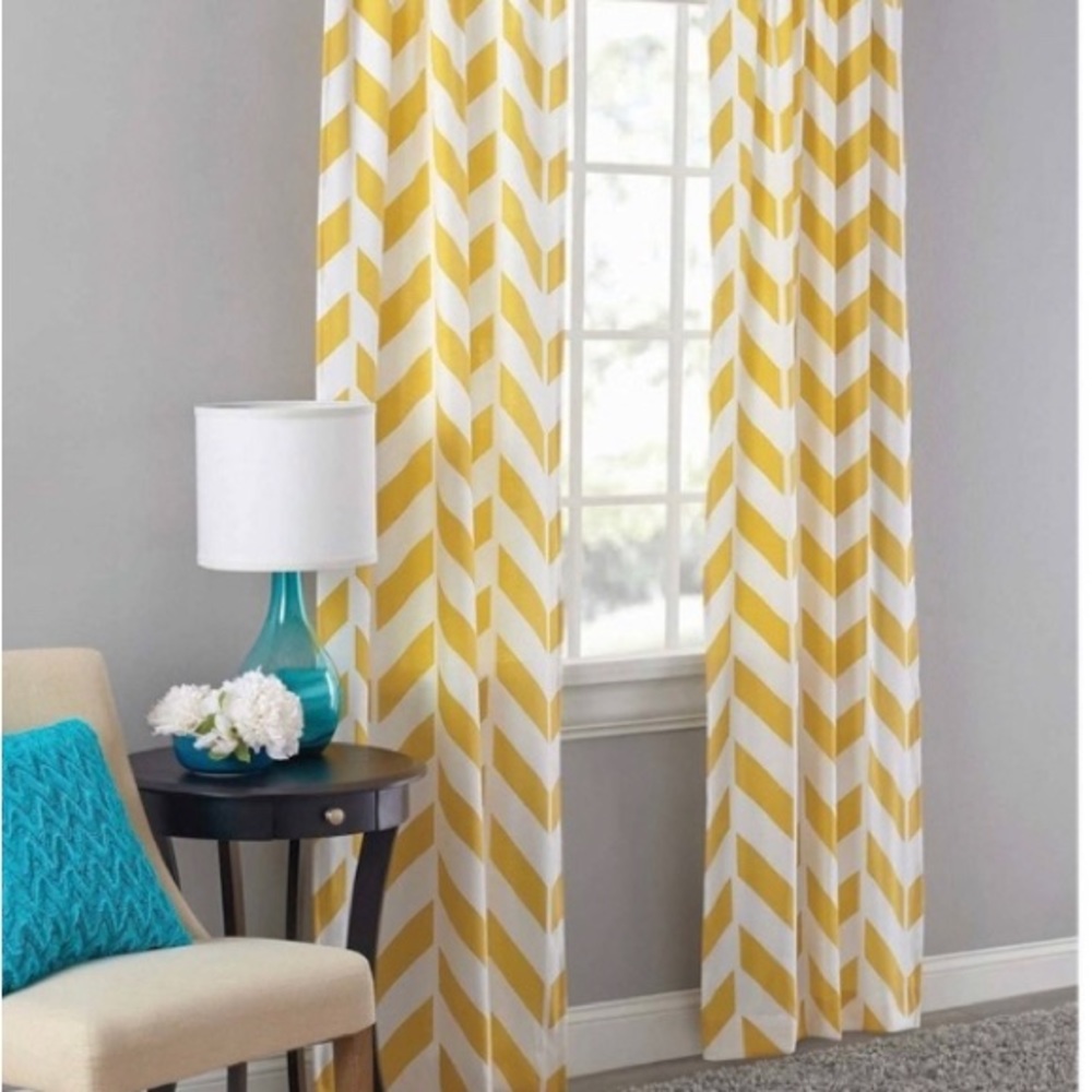 2 Sets (4 Panels) Mainstays 84" Chevron, Yellow & White Chevron Curtains